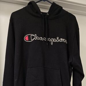 Champion Black Hoodie with Red Logo